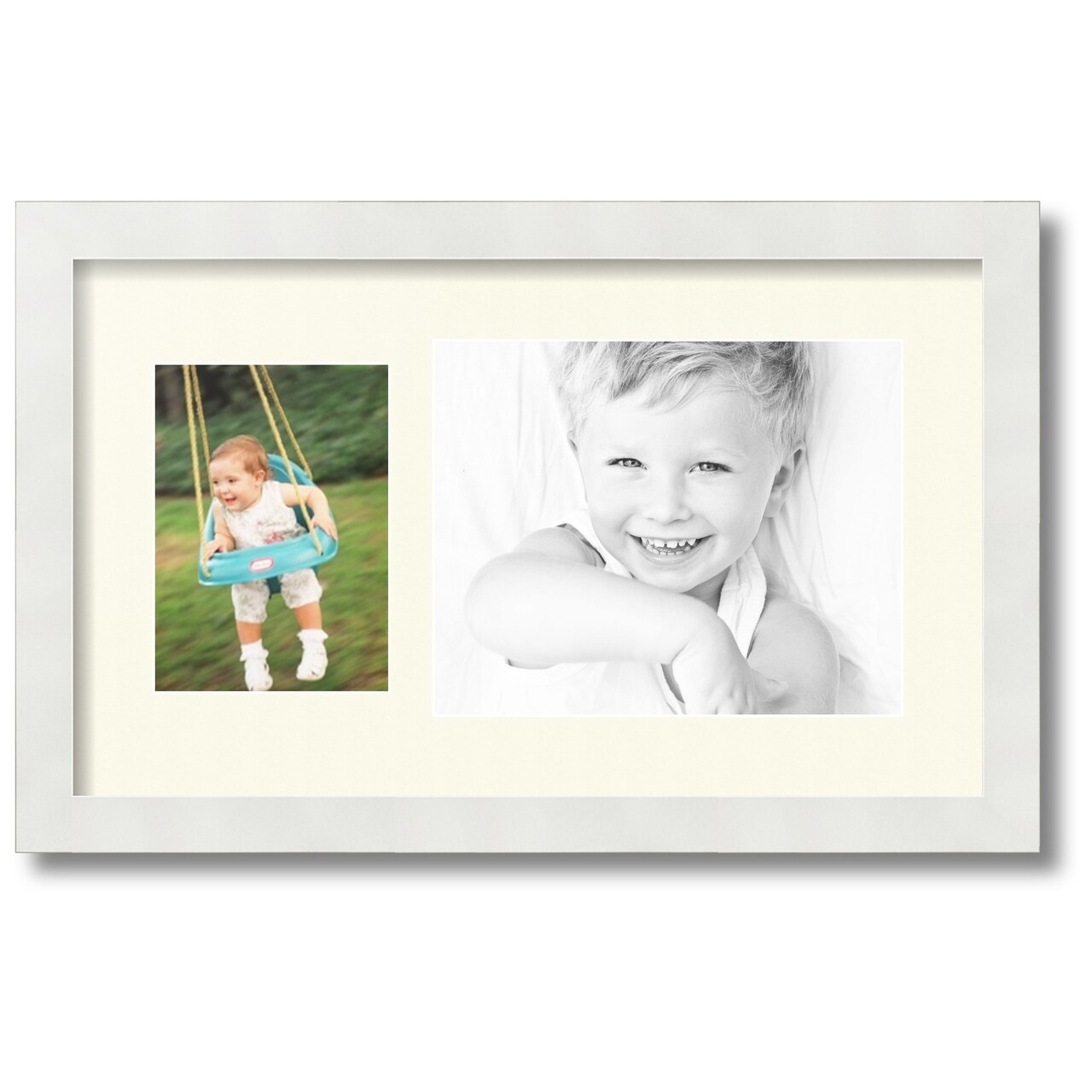 ArtToFrames Collage Photo Picture Frame with 1 - 5x7, 8x10 inch Openings, Framed in White with Over 62 Mat Color Options and Regular Glass (CSM-3966-166)